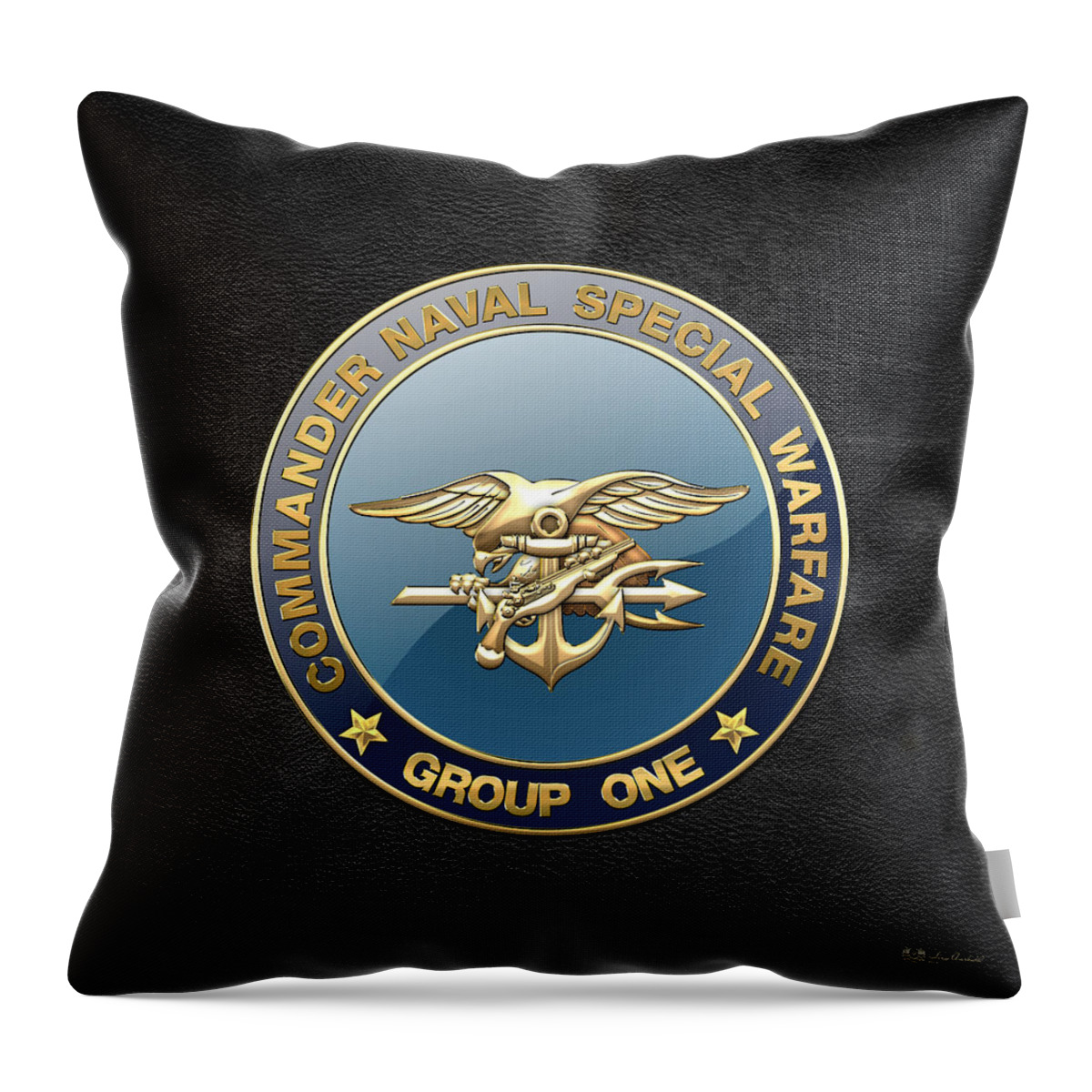 'military Insignia & Heraldry - Nswc' Collection By Serge Averbukh Throw Pillow featuring the digital art Naval Special Warfare Group ONE - N S W G-1 - Emblem on Black by Serge Averbukh