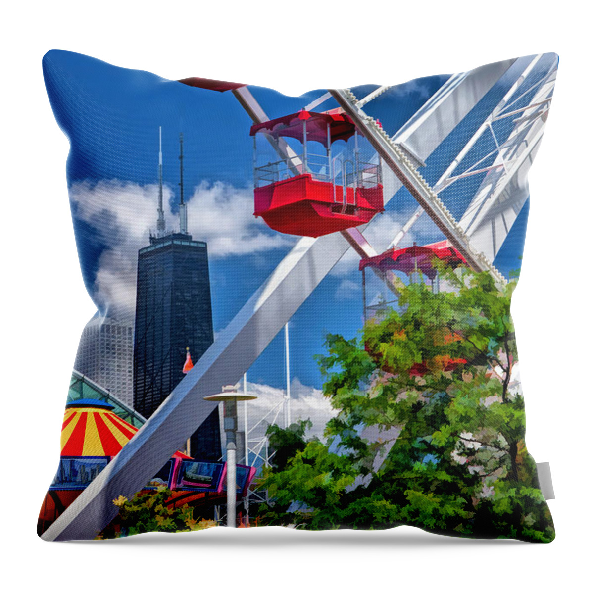 Chicago Throw Pillow featuring the painting Chicago Navy Pier Ferris Wheel by Christopher Arndt