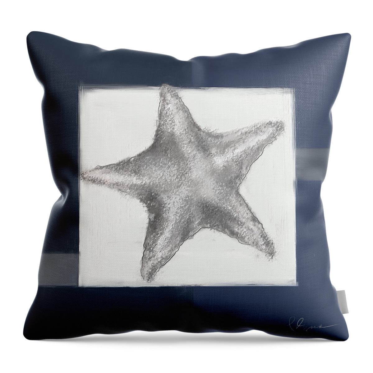Seashell Throw Pillow featuring the painting Navy Seashells III- Navy and Gray Art by Lourry Legarde