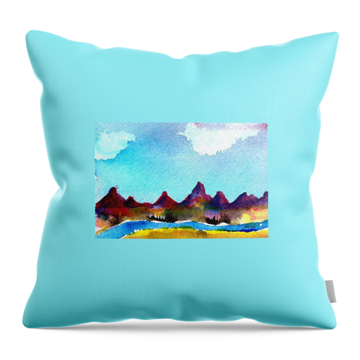 Watercolor Throw Pillow featuring the painting Needles Mountains by Anne Duke