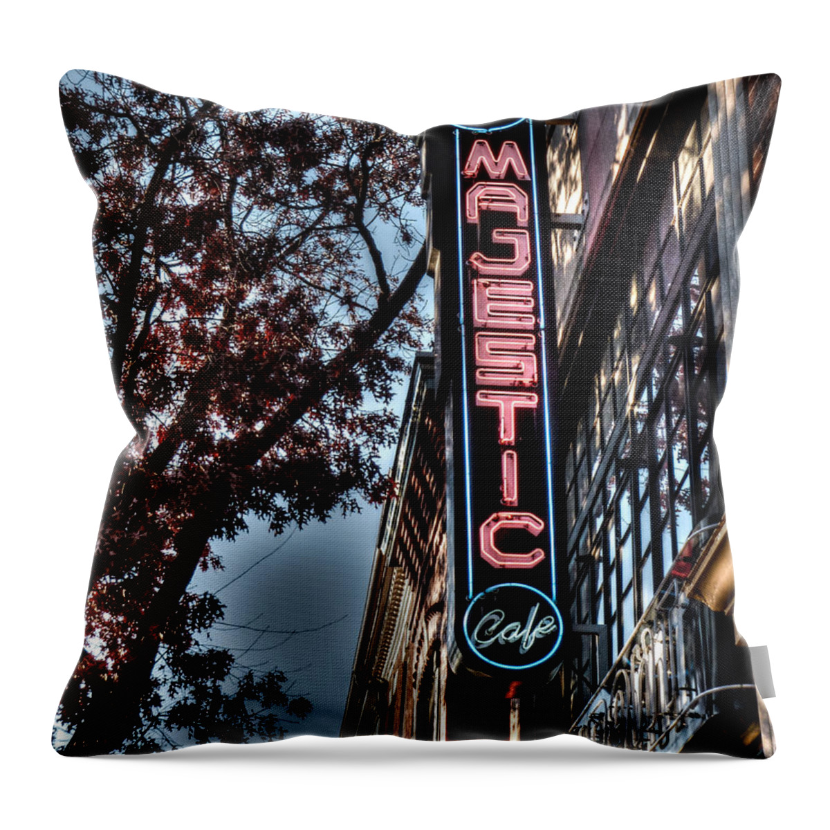 Alexandria Throw Pillow featuring the photograph Neon at Dusk by Leah Palmer