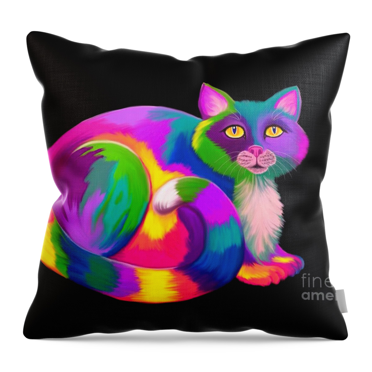 Colorful Cat Artwork Throw Pillow featuring the painting Neon Bright Cat by Nick Gustafson