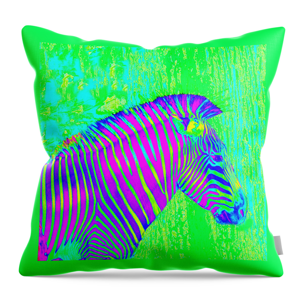 Zebra Throw Pillow featuring the painting Neon Zebra 2 by Jane Schnetlage