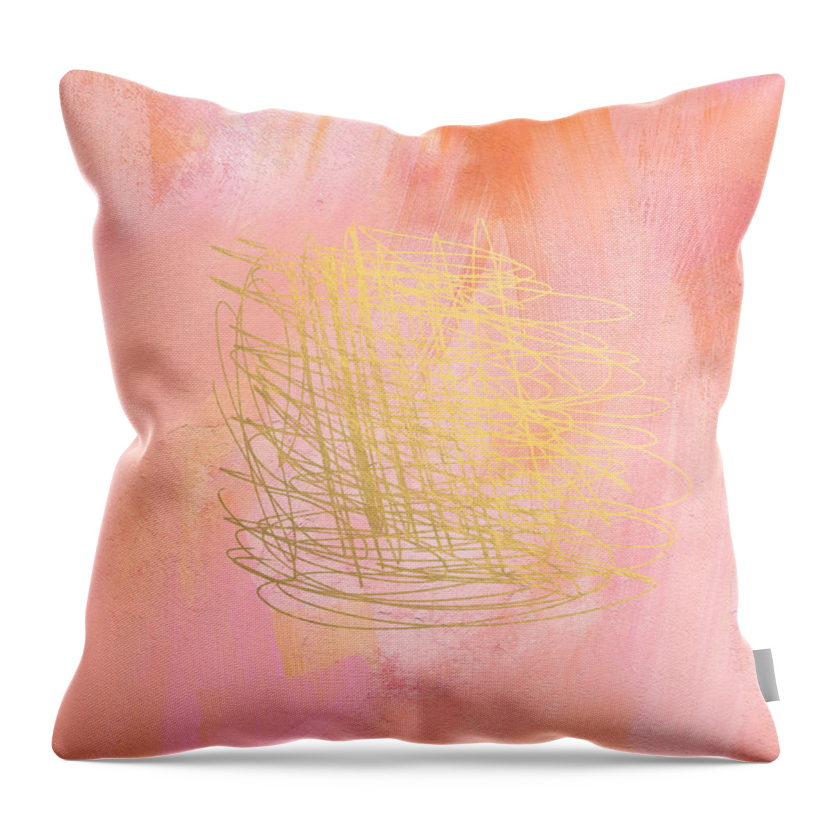 Pink Throw Pillow featuring the painting Nest- Pink and Gold Abstract Art by Linda Woods