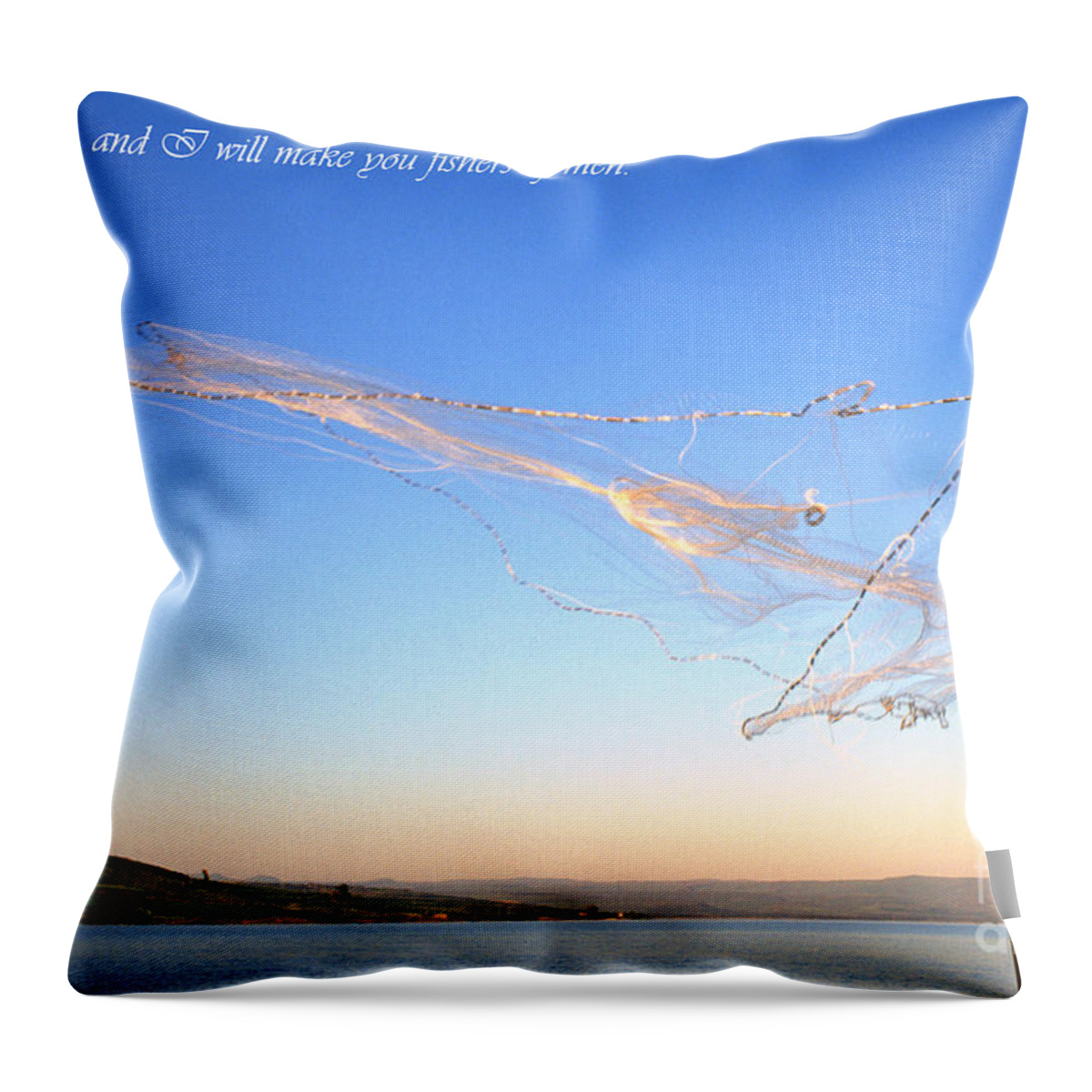 Fisherman Throw Pillow featuring the photograph Net Fishing on the Sea of Galilee by Thomas R Fletcher