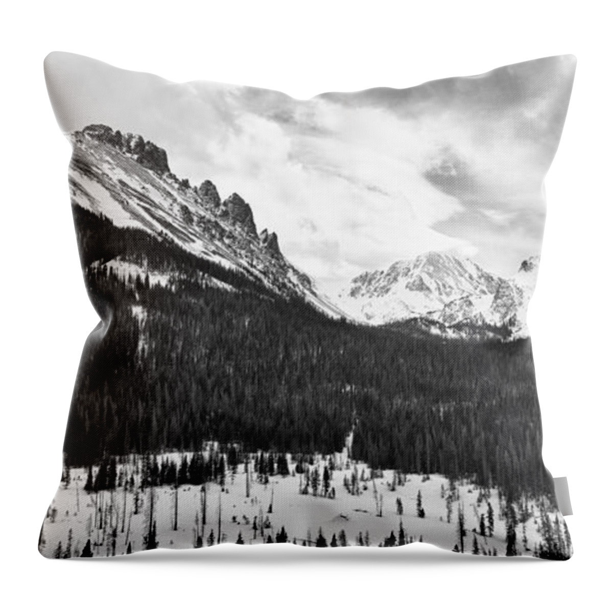 Never Summer Wilderness Throw Pillow featuring the photograph Never Summer Wilderness Area Panorama BW by James BO Insogna