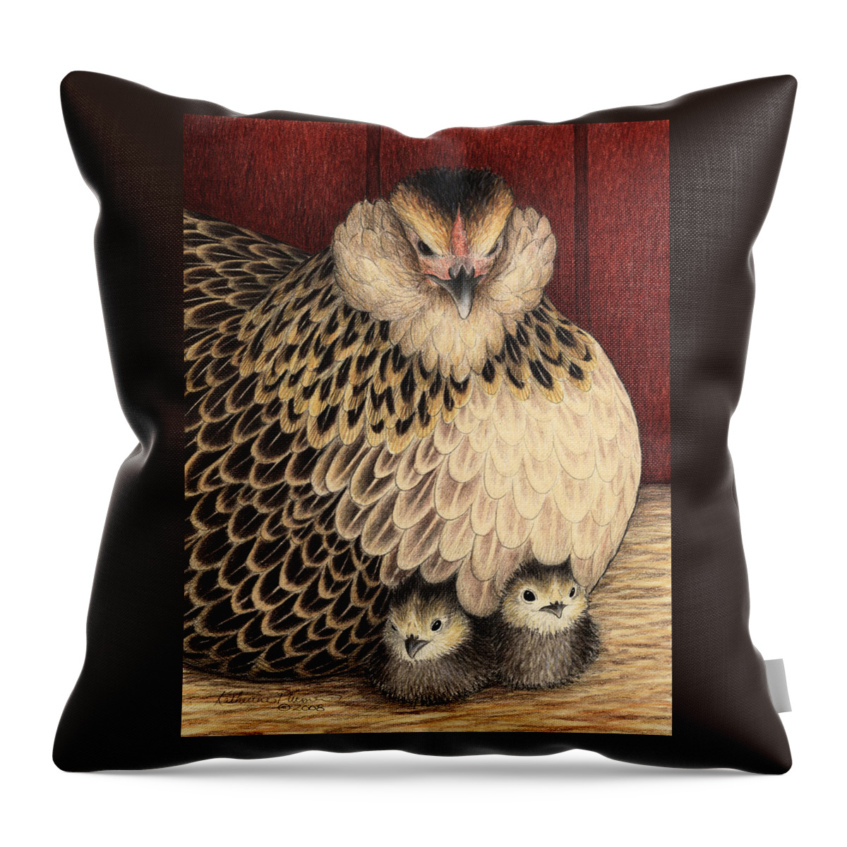 Hen Throw Pillow featuring the drawing New Arrivals by Katherine Plumer