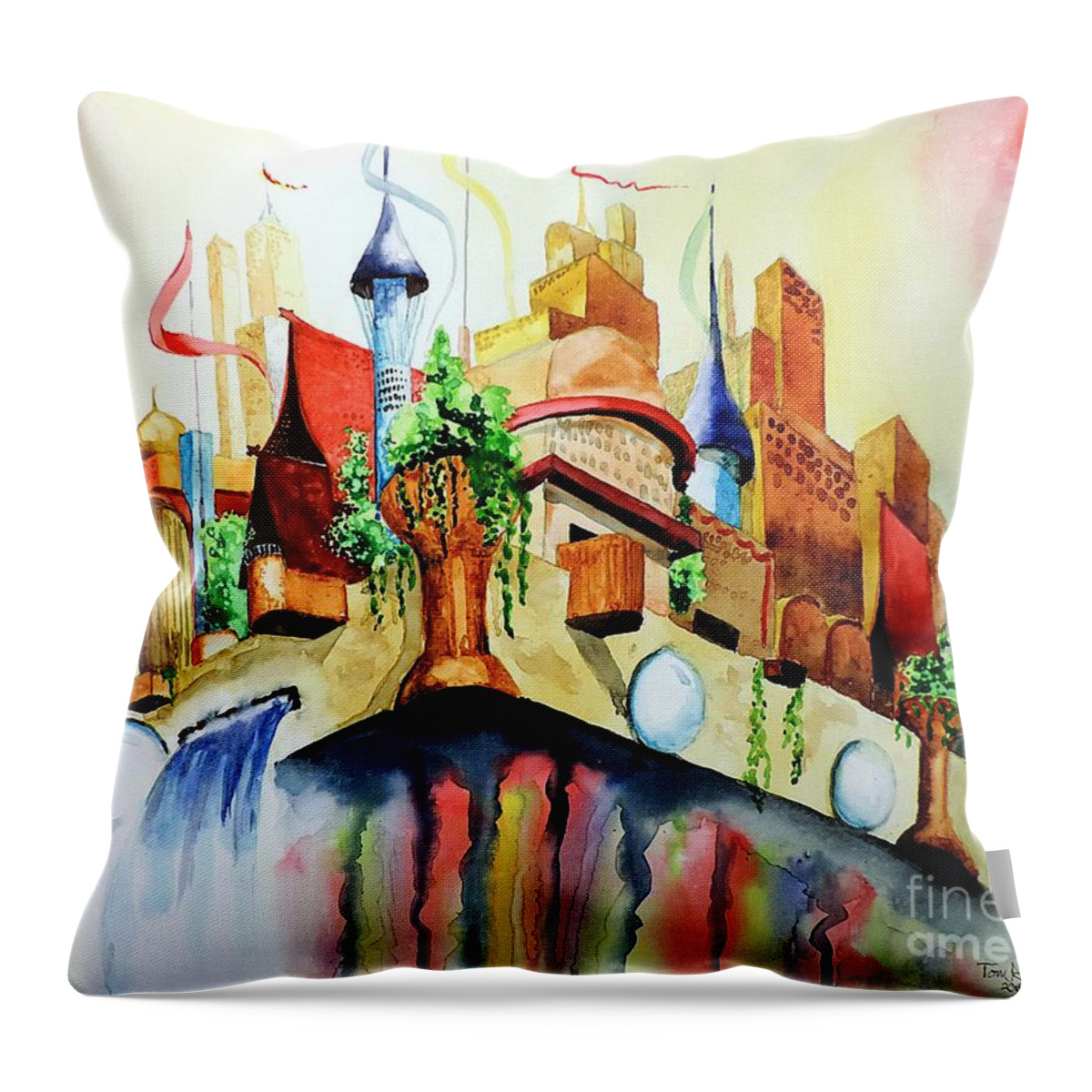Religious Throw Pillow featuring the painting New Jerusalem by Tom Riggs
