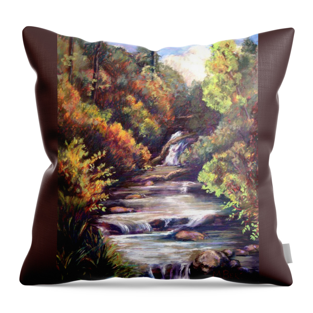 Plein Air Throw Pillow featuring the pastel New Mexico Mountain Stream by Marian Berg