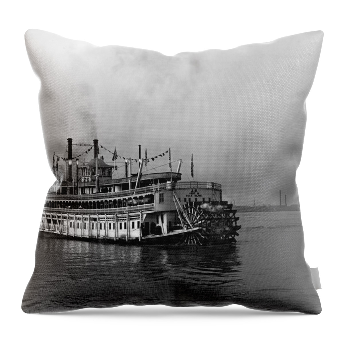1910 Throw Pillow featuring the photograph New Orleans Steamboat by Granger