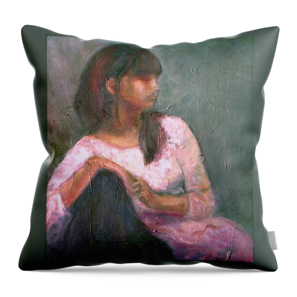 Portrait Throw Pillow featuring the painting New Year's Blossom - Sale - Textural Original Oil on Canvas Portrait by Quin Sweetman