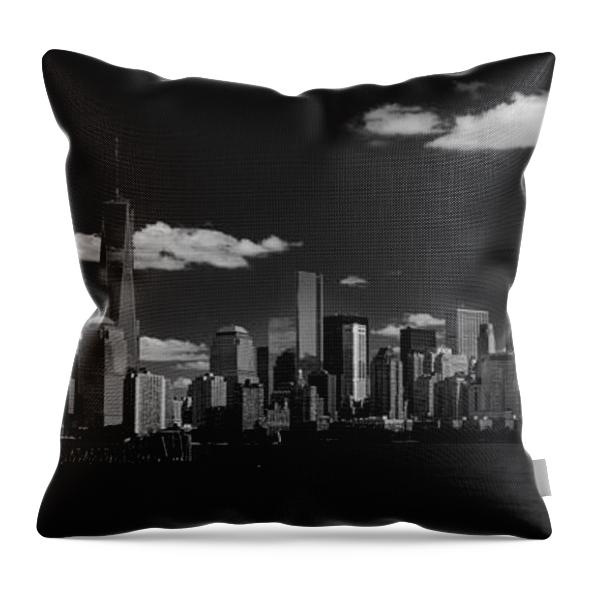 New York Skyline Throw Pillow featuring the photograph New York 1 Black and White by Jatin Thakkar