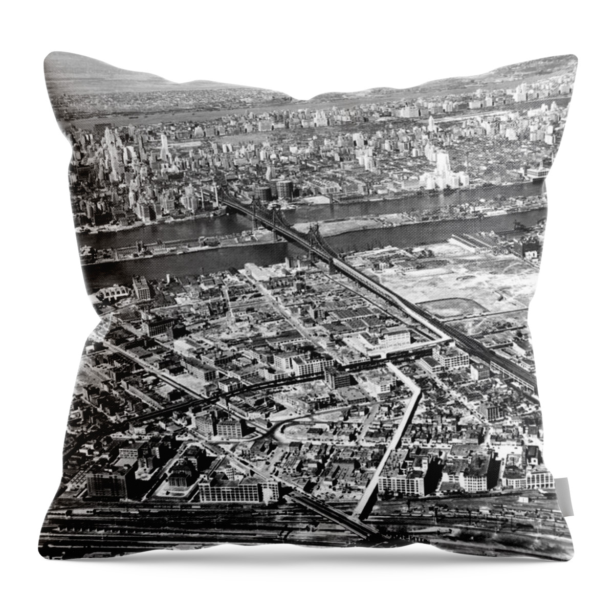 1937 Throw Pillow featuring the photograph New York 1937 Aerial View by Underwood Archives