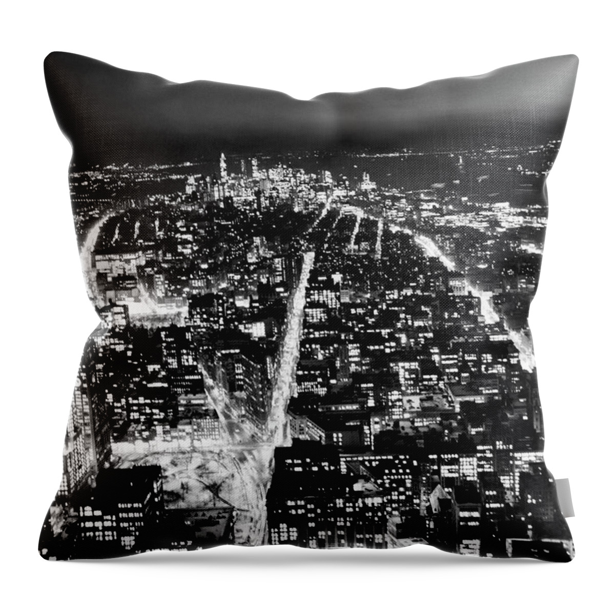 1950s Throw Pillow featuring the photograph New York City At Night by Underwood Archives