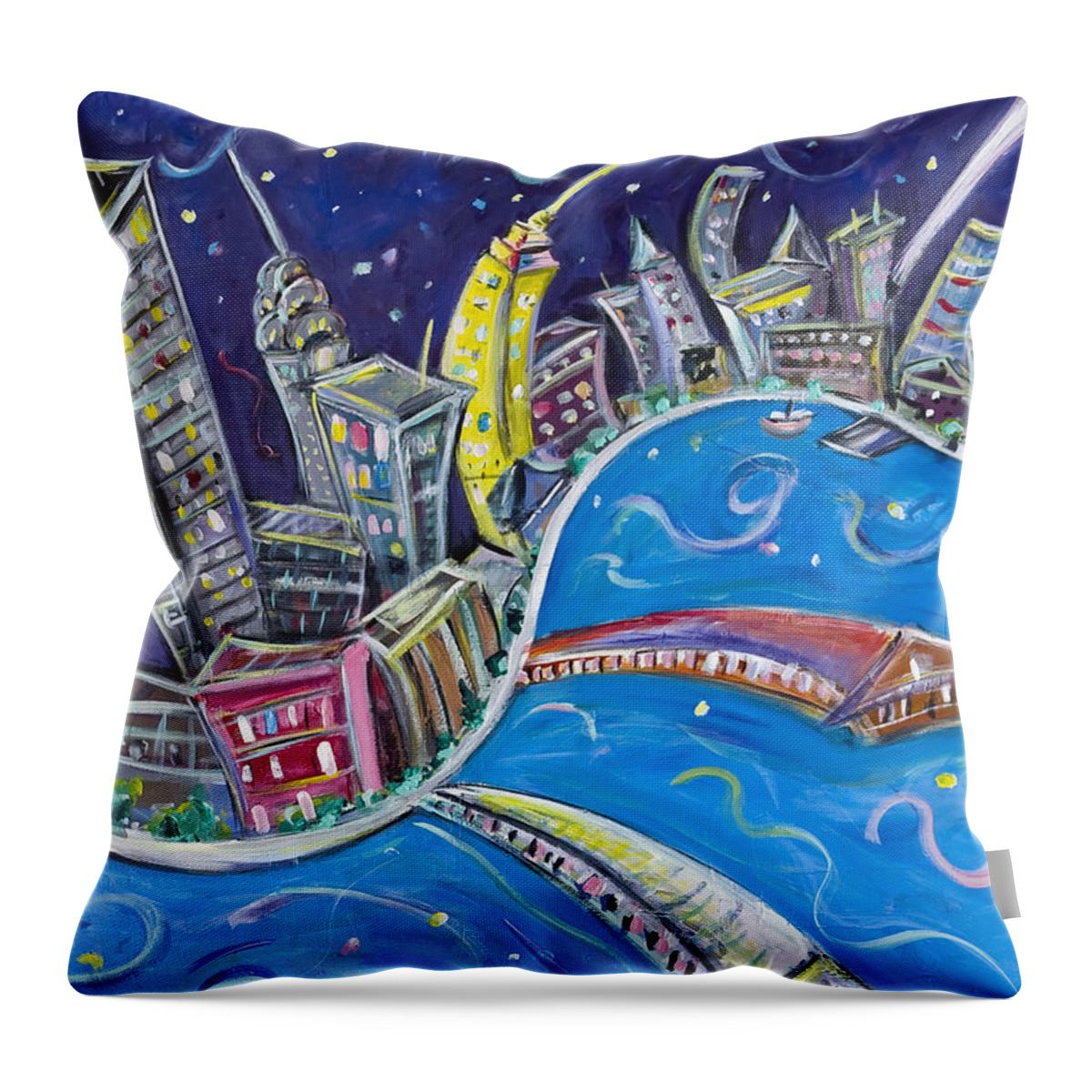 New York City Throw Pillow featuring the painting New York CIty Nights by Jason Gluskin
