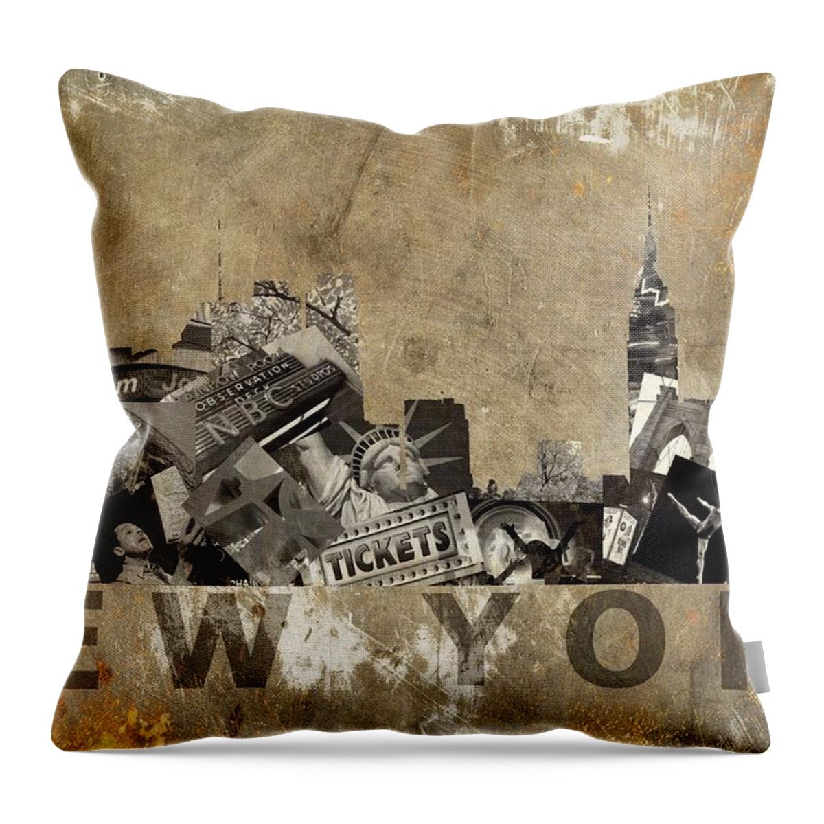 New York In Grunge Throw Pillow featuring the photograph New York City Grunge by Suzanne Powers