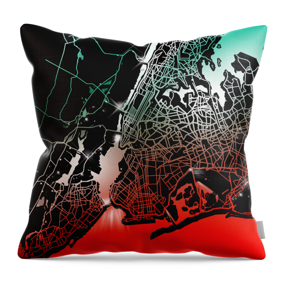 New York Map Throw Pillow featuring the painting New York Map Gradient by Bekim M