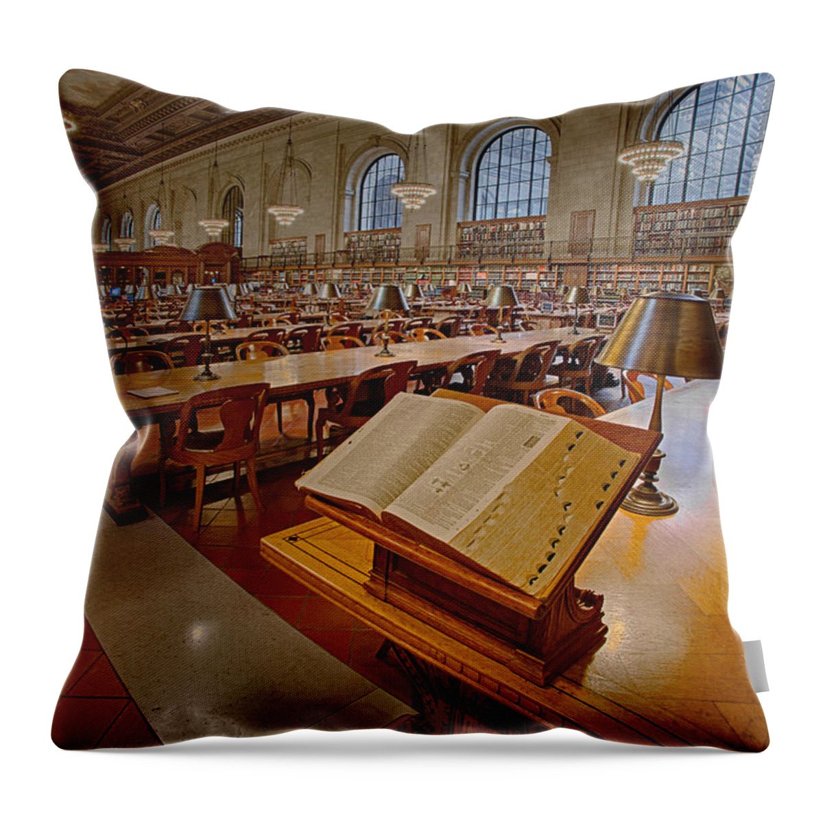 The New York Public Library Throw Pillow featuring the photograph New York Public Library Rose Main Reading Room by Susan Candelario