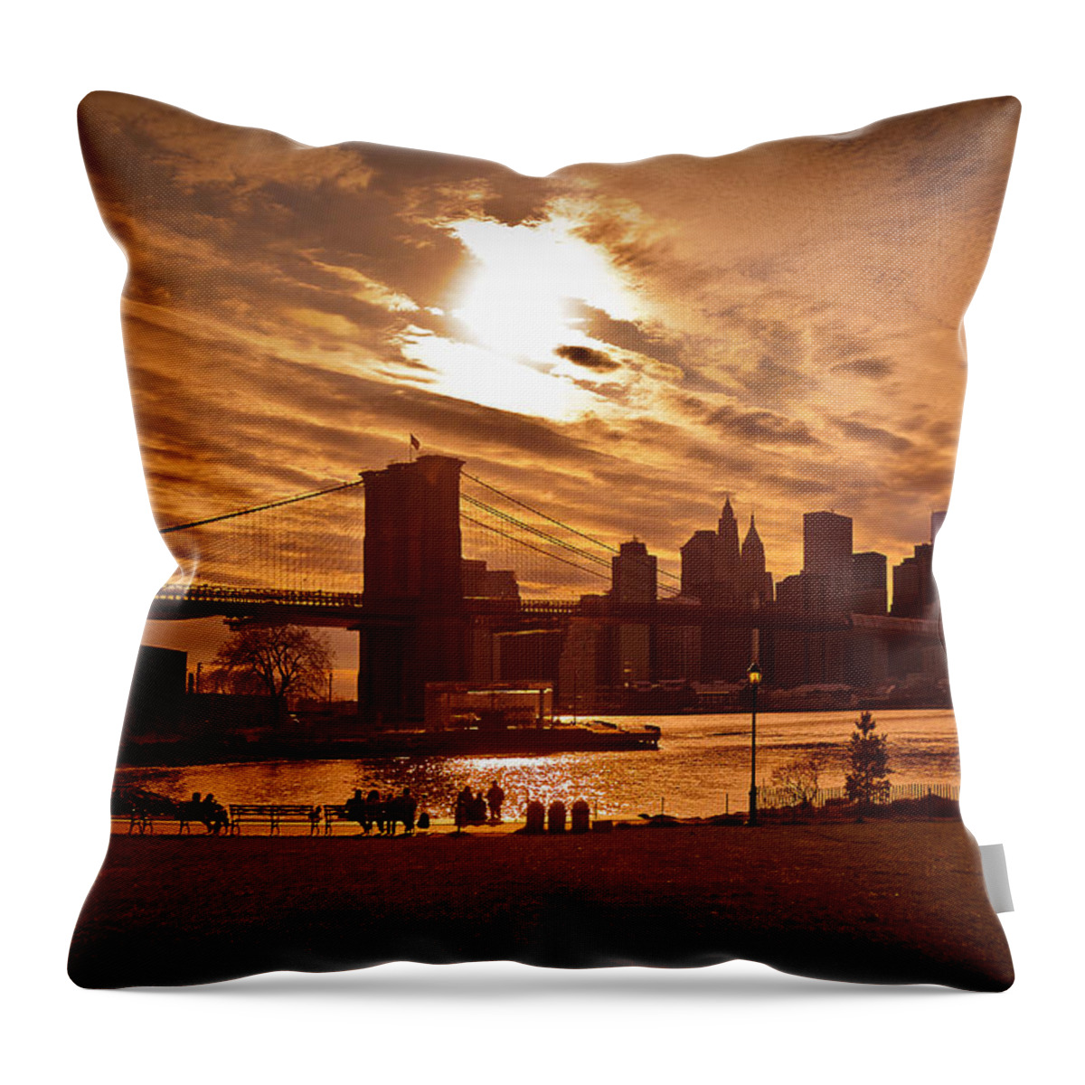 New York Throw Pillow featuring the photograph New York Skyline and Brooklyn Bridge -- Late Afternoon by Mitchell R Grosky