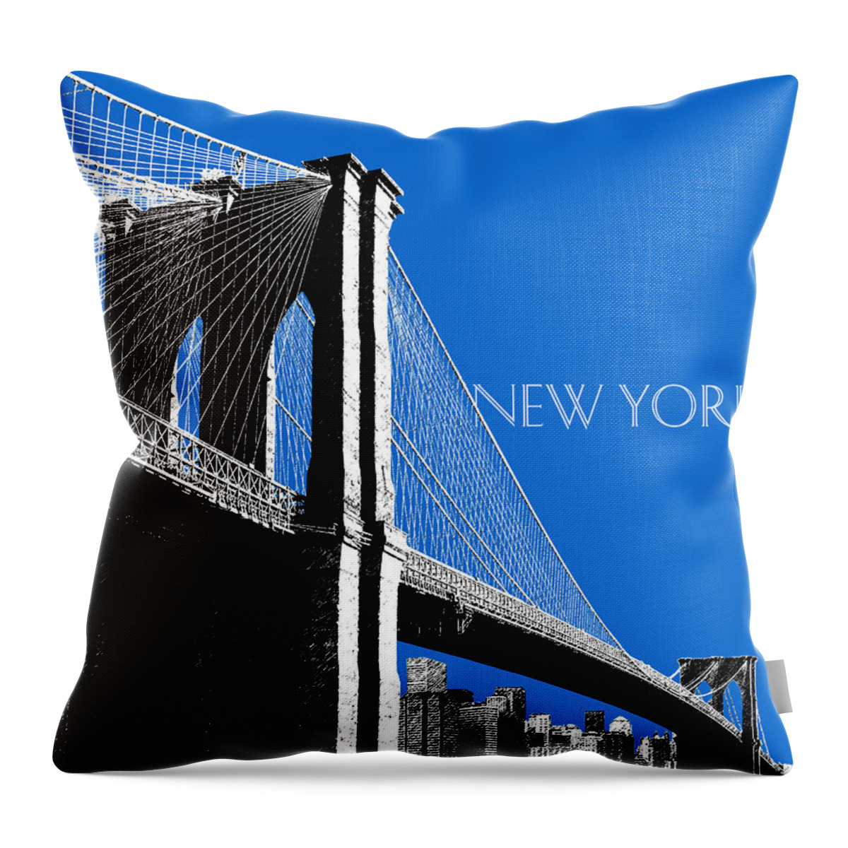 Architecture Throw Pillow featuring the digital art New York Skyline Brooklyn Bridge - Blue by DB Artist