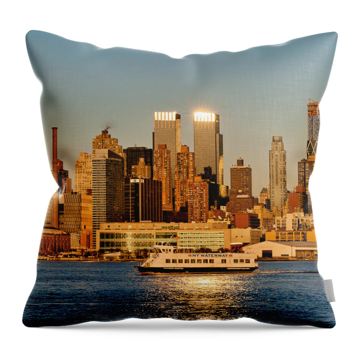 Best New York Skyline Photos Throw Pillow featuring the photograph New York Skyline Sunset by Mitchell R Grosky