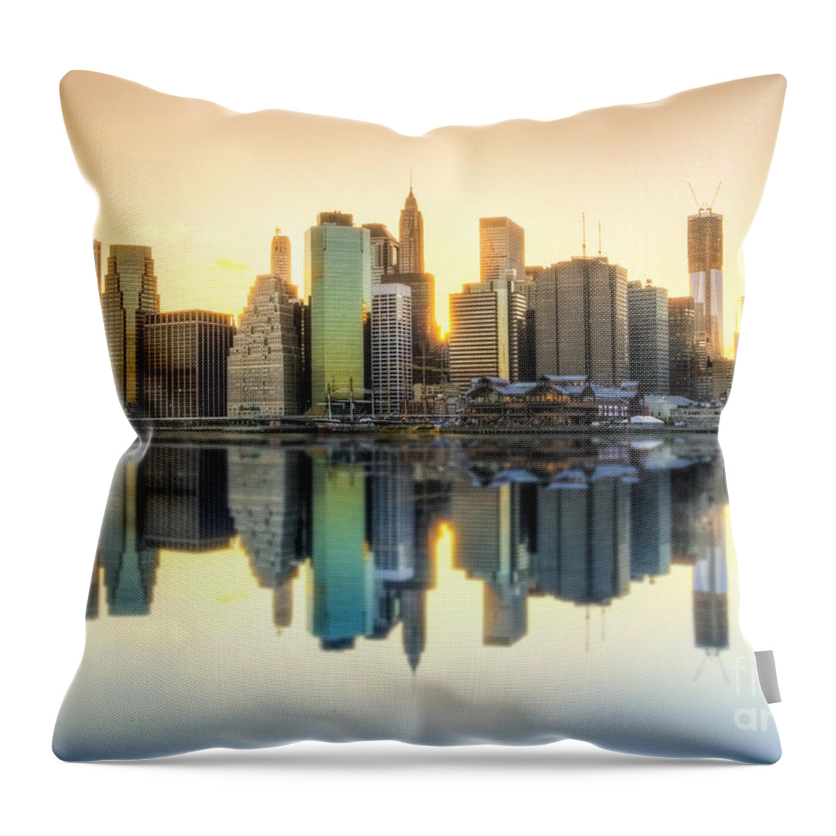 Yhun Suarez Throw Pillow featuring the photograph New York Skyline Sunset by Yhun Suarez