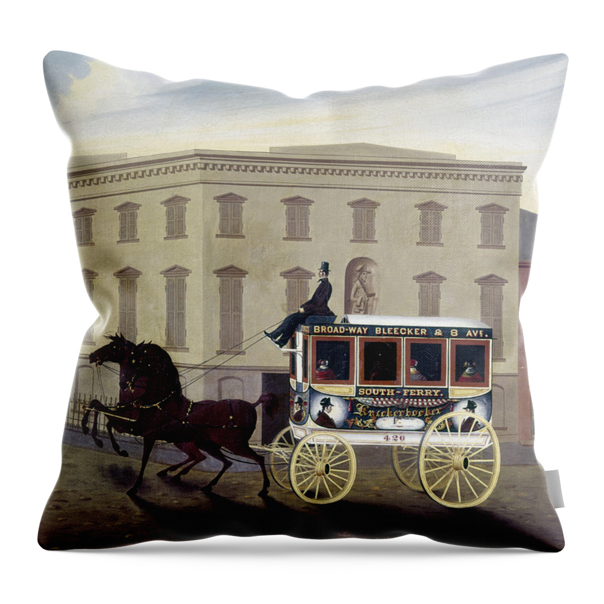 19th Century Throw Pillow featuring the painting New York Stagecoach by Granger
