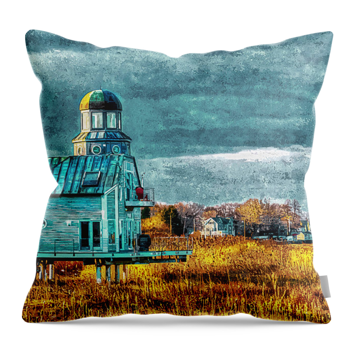 Watercolor Throw Pillow featuring the digital art Newbury House by Rick Mosher