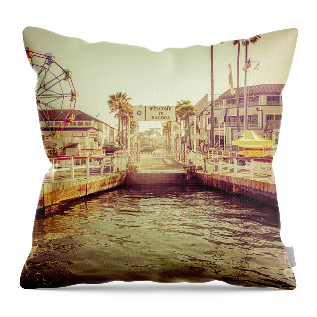 America Throw Pillow featuring the photograph Newport Beach Balboa Island Ferry Dock Photo by Paul Velgos