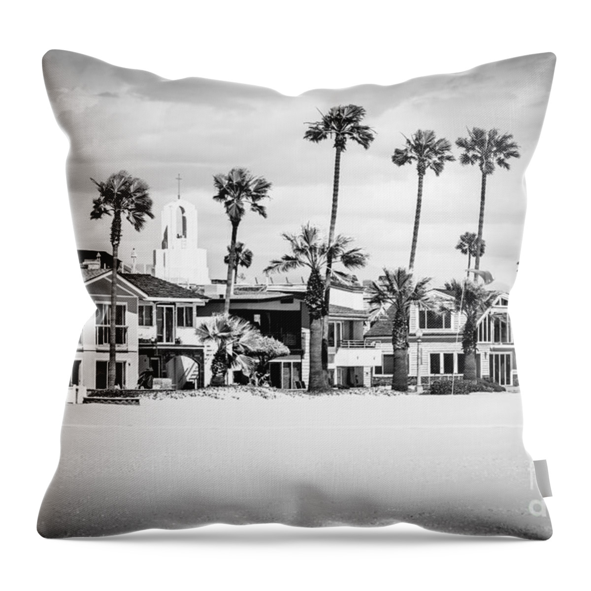 America Throw Pillow featuring the photograph Newport Beach Oceanfront Homes Black and White Picture by Paul Velgos