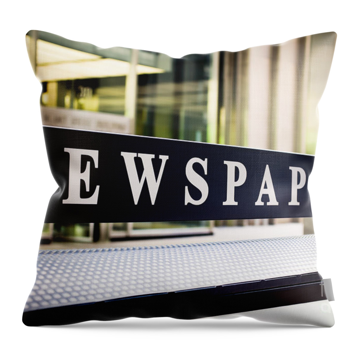 Chicago Throw Pillow featuring the photograph Newspapers Stand Sign in Chicago by Paul Velgos
