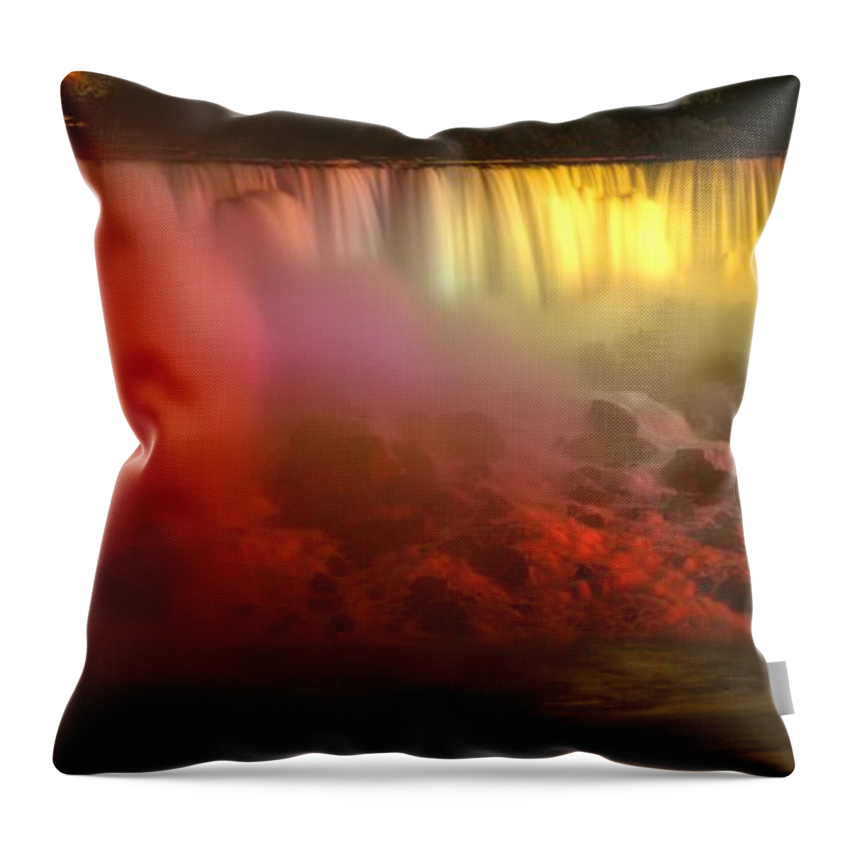American Falls Throw Pillow featuring the photograph Niagara American Falls Lights by Adam Jewell