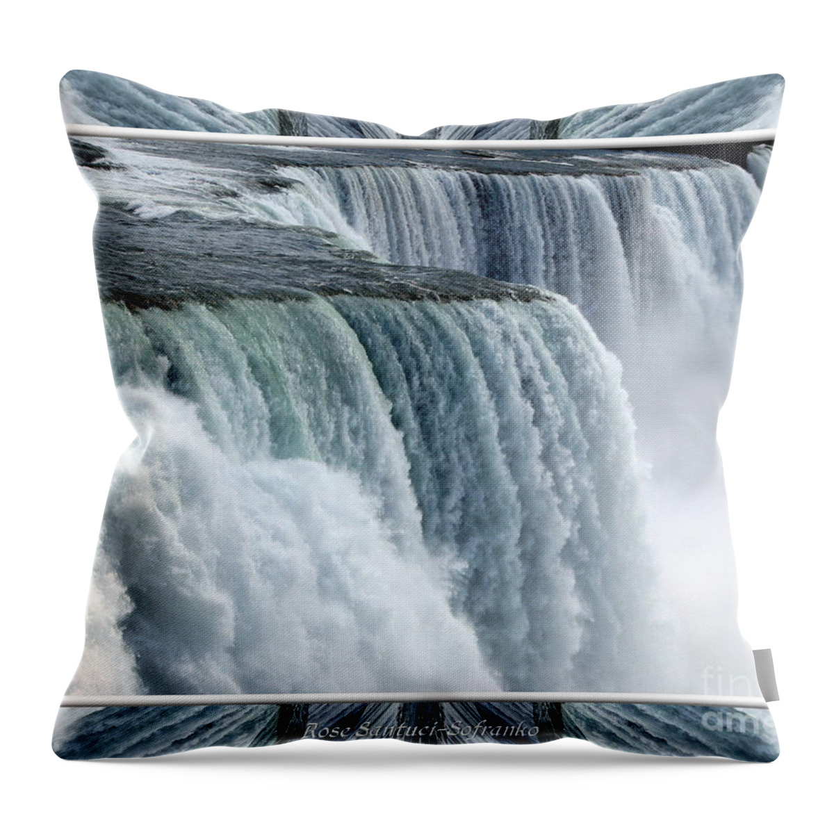 Niagara Falls Throw Pillow featuring the photograph Niagara Falls American side closeup with warp frame by Rose Santuci-Sofranko