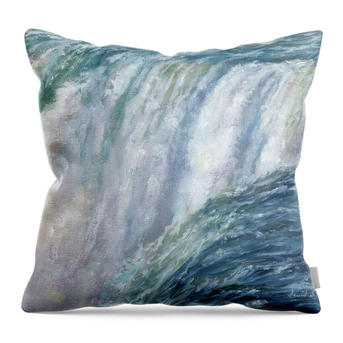 Niagara Throw Pillow featuring the painting Niagara Falls by David Stribbling