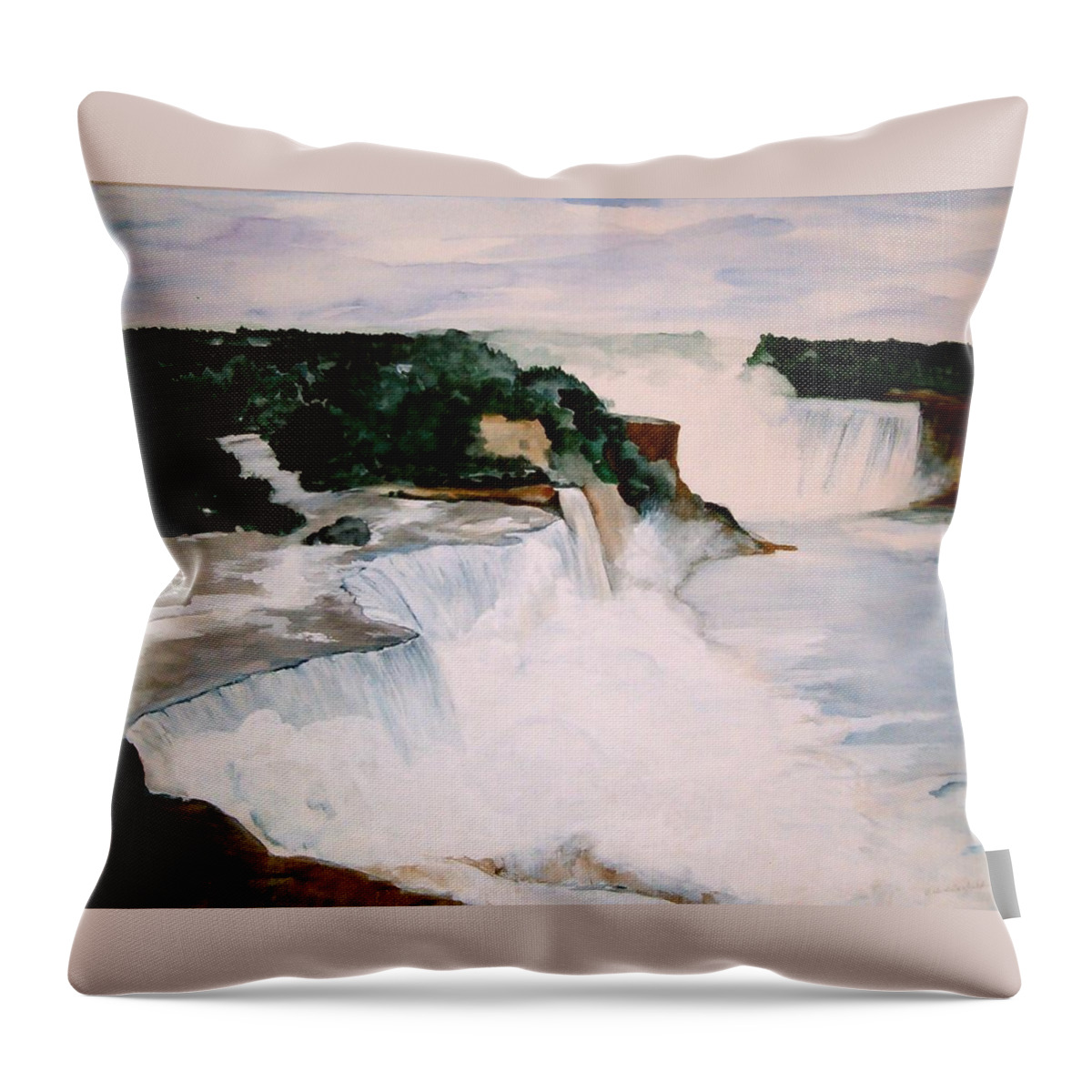 Niagara Throw Pillow featuring the painting Niagara Falls by Ellen Canfield
