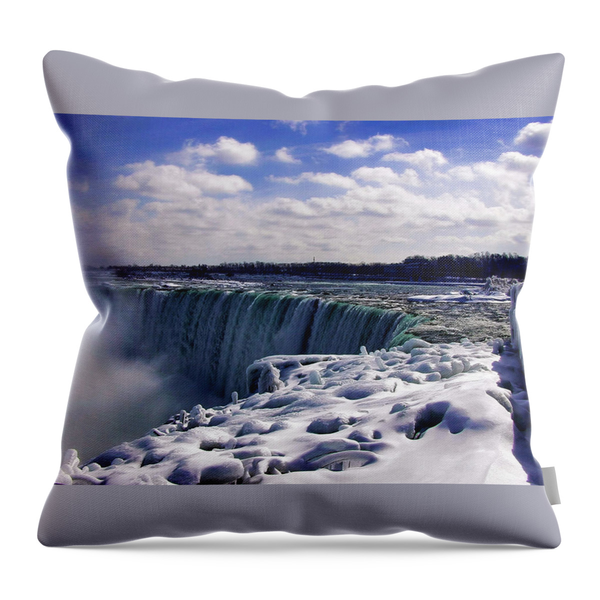 Niagara Falls Throw Pillow featuring the photograph Niagara Falls Winter by Nicky Jameson