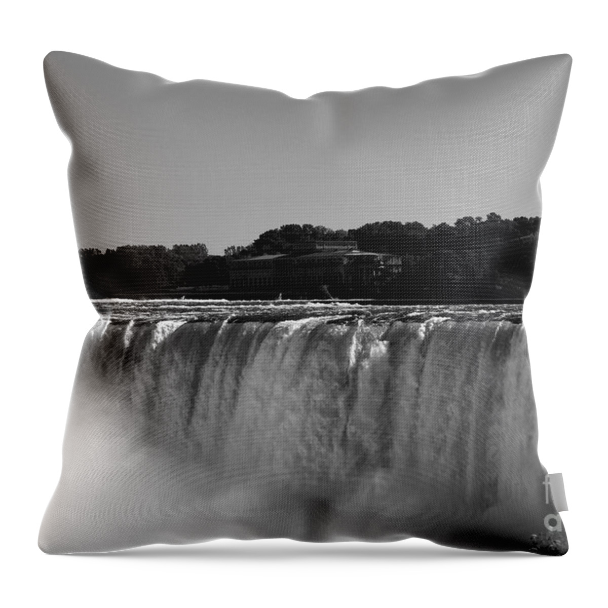  Water Throw Pillow featuring the photograph Niagra Falls Canada Hydro in black and white by Jennifer E Doll