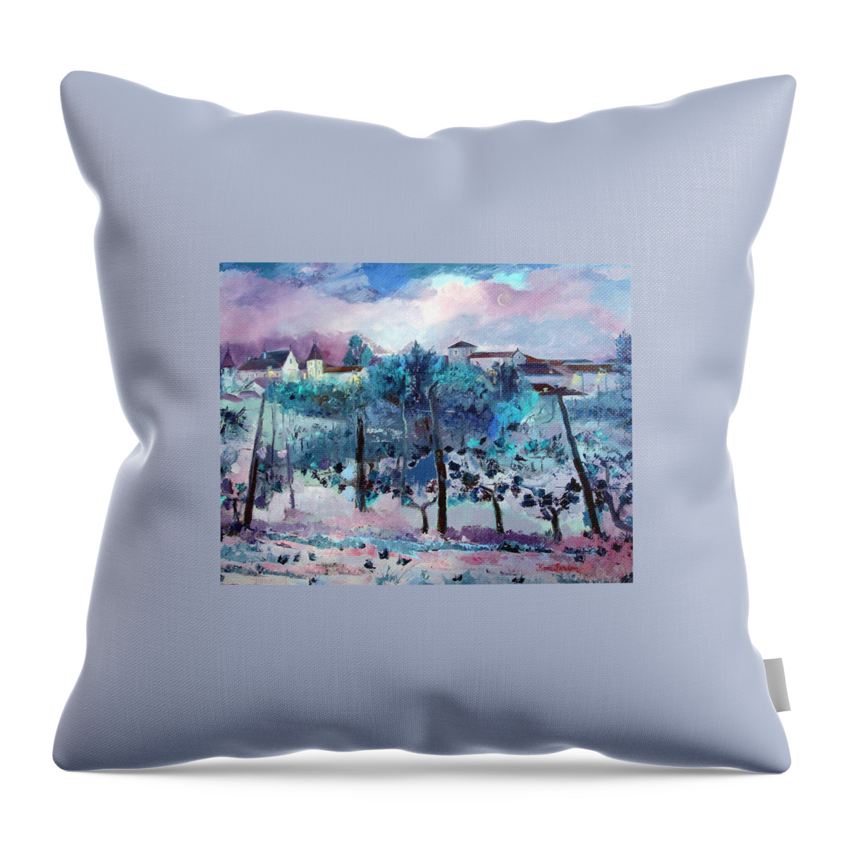 Landscape Throw Pillow featuring the painting Night at Fleac by Kim PARDON