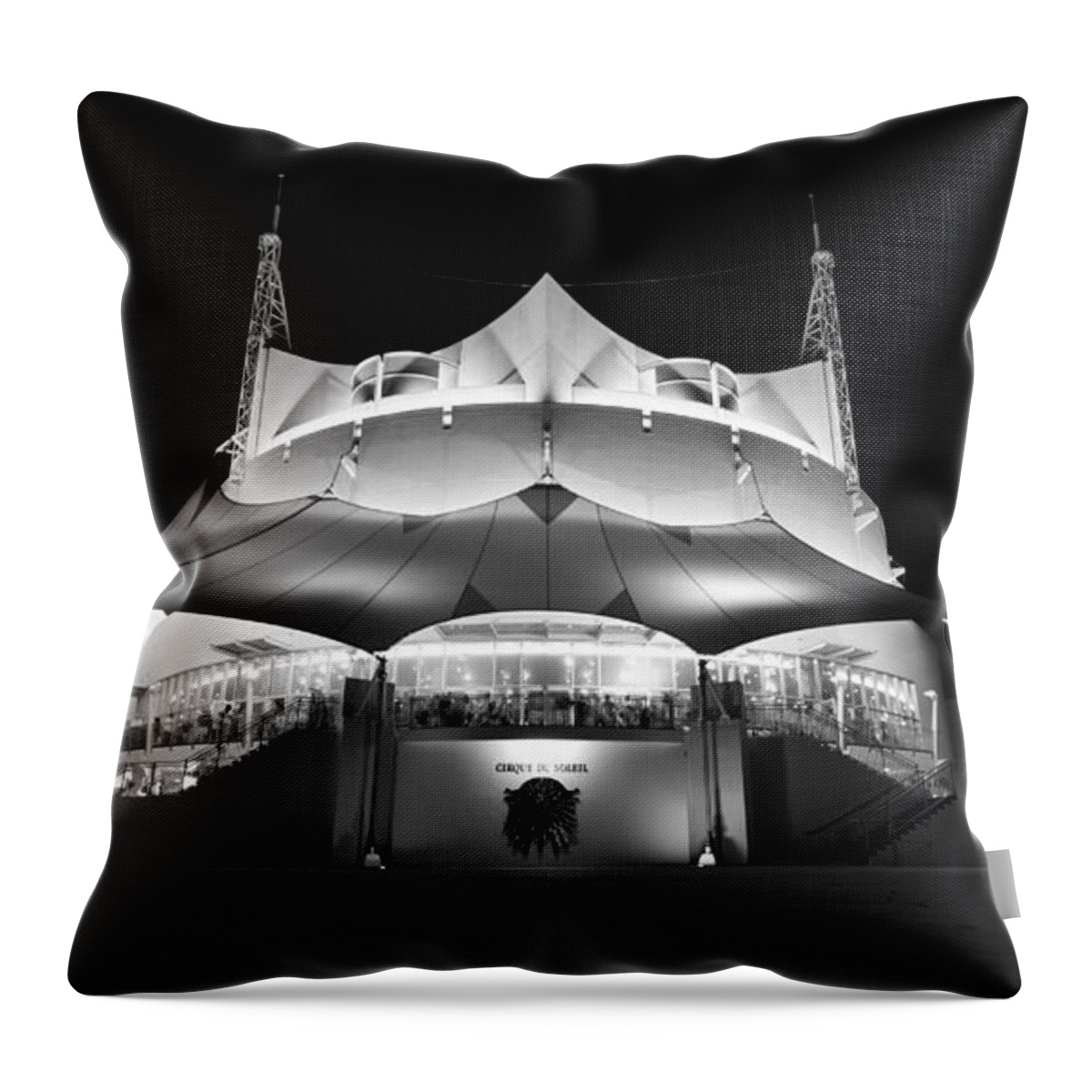 Fine Art Photography Throw Pillow featuring the photograph Night at the Circus panoBW by David Lee Thompson