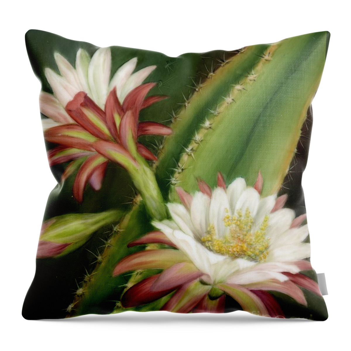 Floral Throw Pillow featuring the painting Night Cereus by Summer Celeste