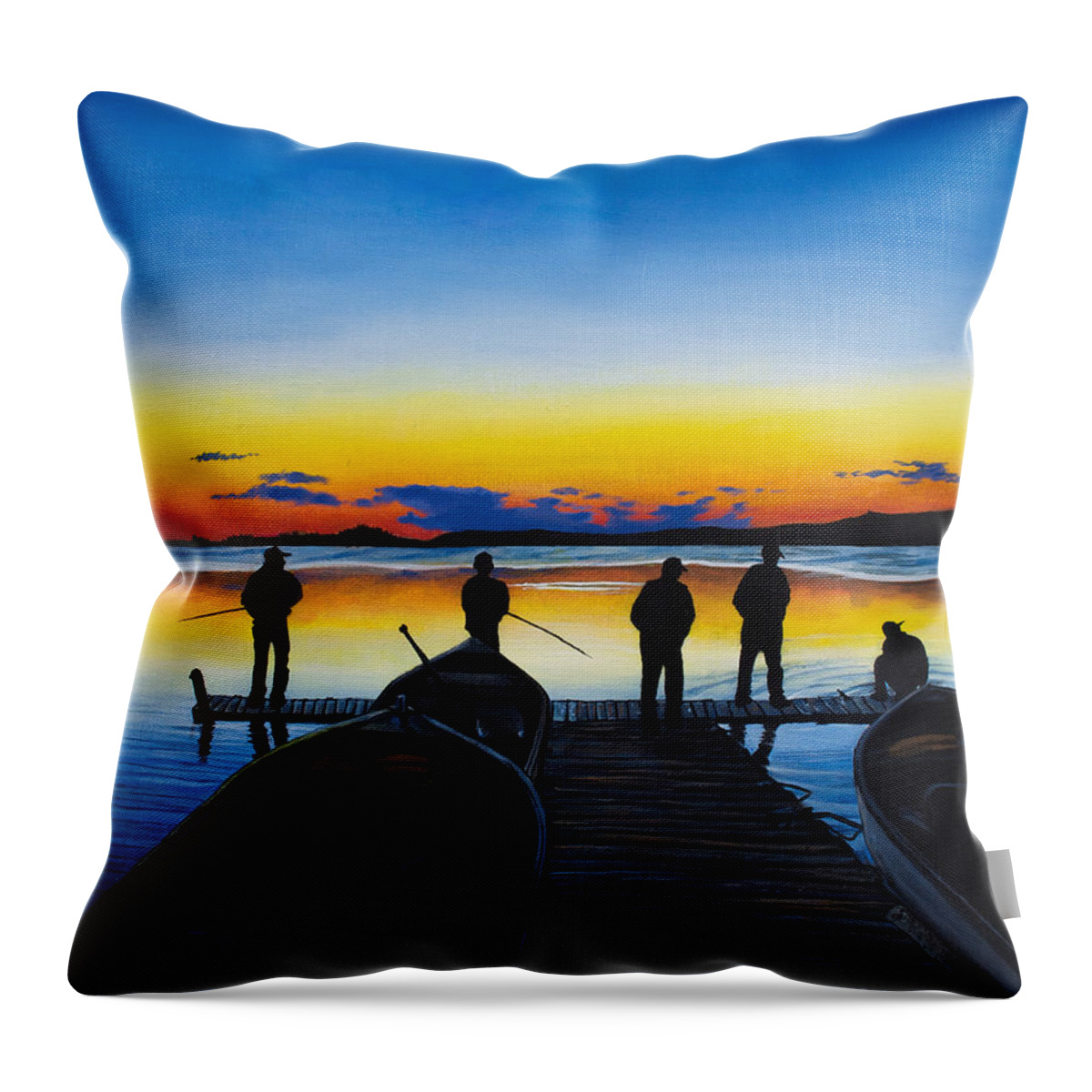 Night Throw Pillow featuring the painting Night Fishing by Aaron Spong