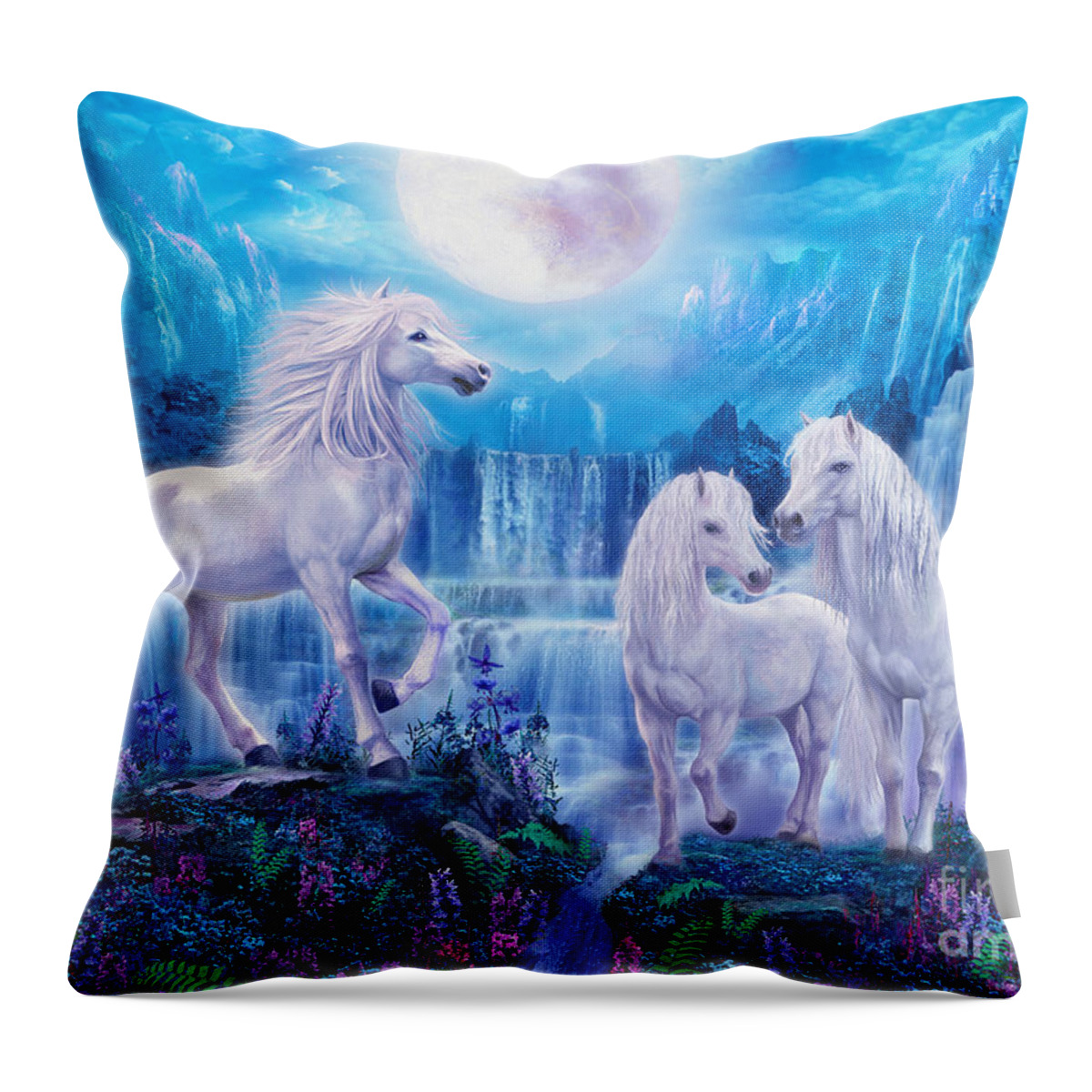 Moon Throw Pillow featuring the digital art Night Horses by MGL Meiklejohn Graphics Licensing