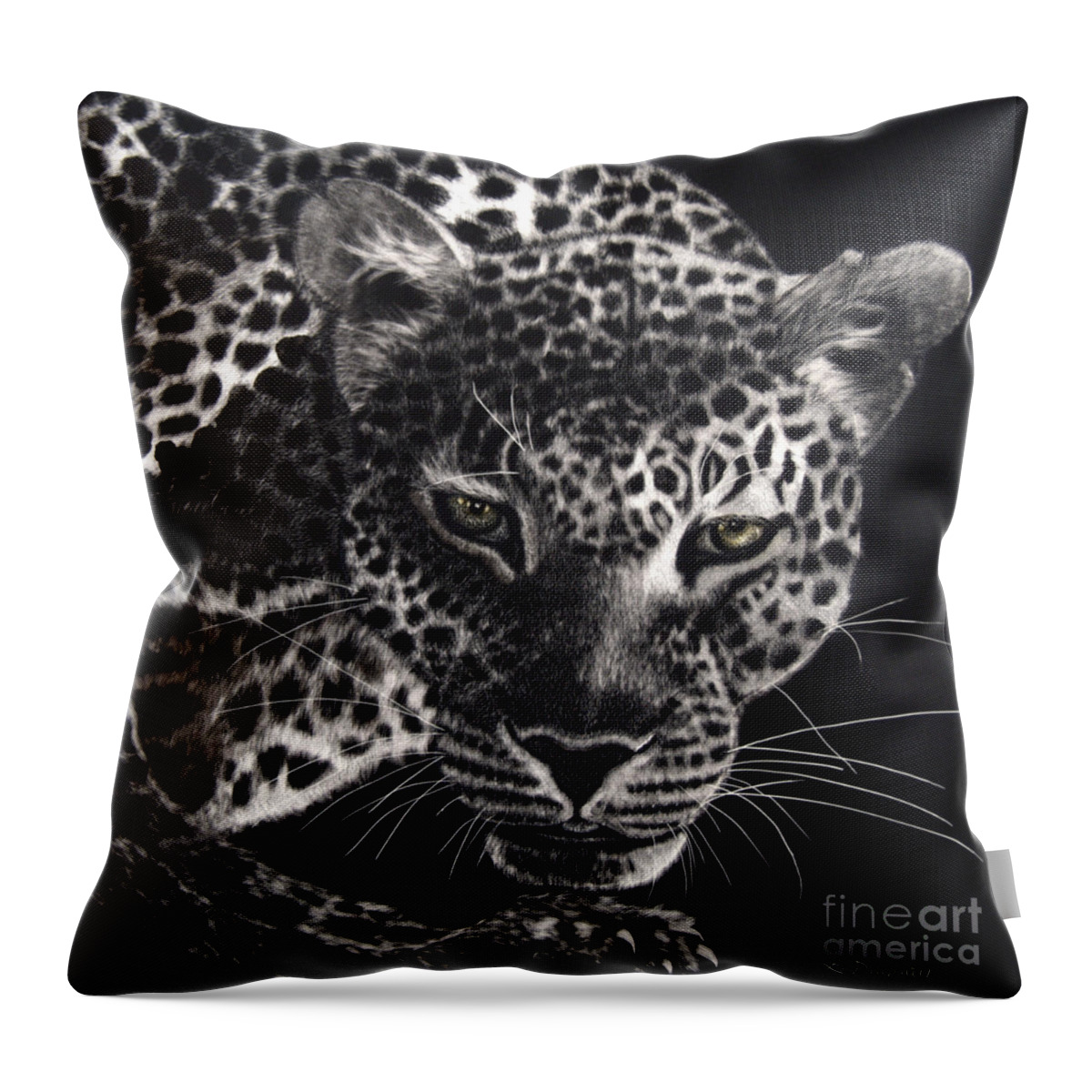 Leopard Throw Pillow featuring the drawing Night Prowler by Lora Duguay