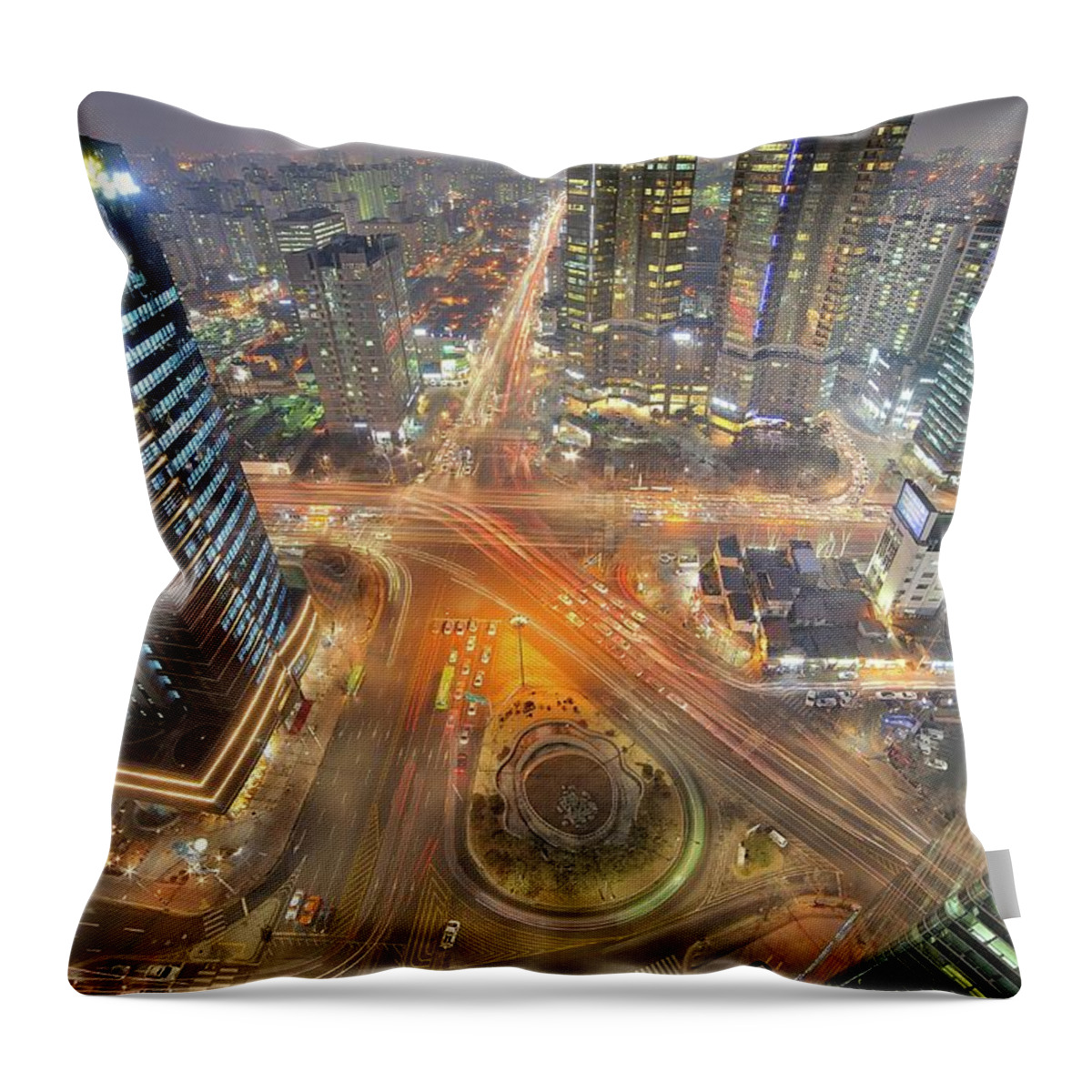 Seoul Throw Pillow featuring the photograph Night View Of Gongdeok, Mapo-gu, Seoul by Tokism