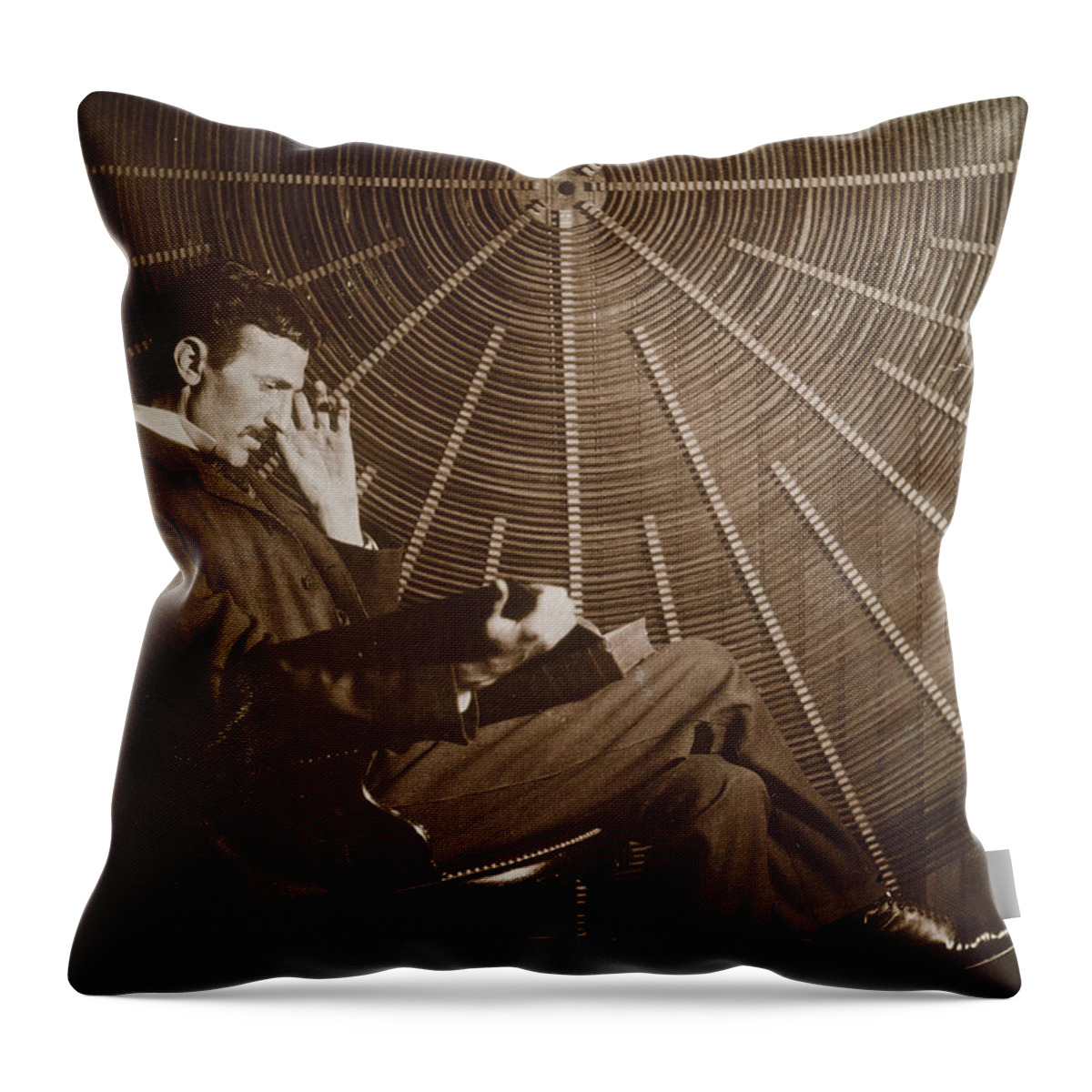 1895 Throw Pillow featuring the photograph Nikola Tesla by Granger