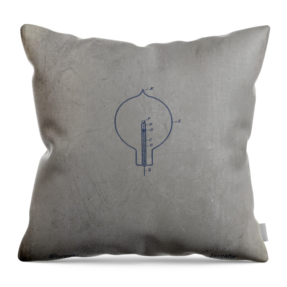 Wright Throw Pillow featuring the drawing Nikola Tesla's Incandescent Electric Light Patent 1894 - grunge by Paulette B Wright