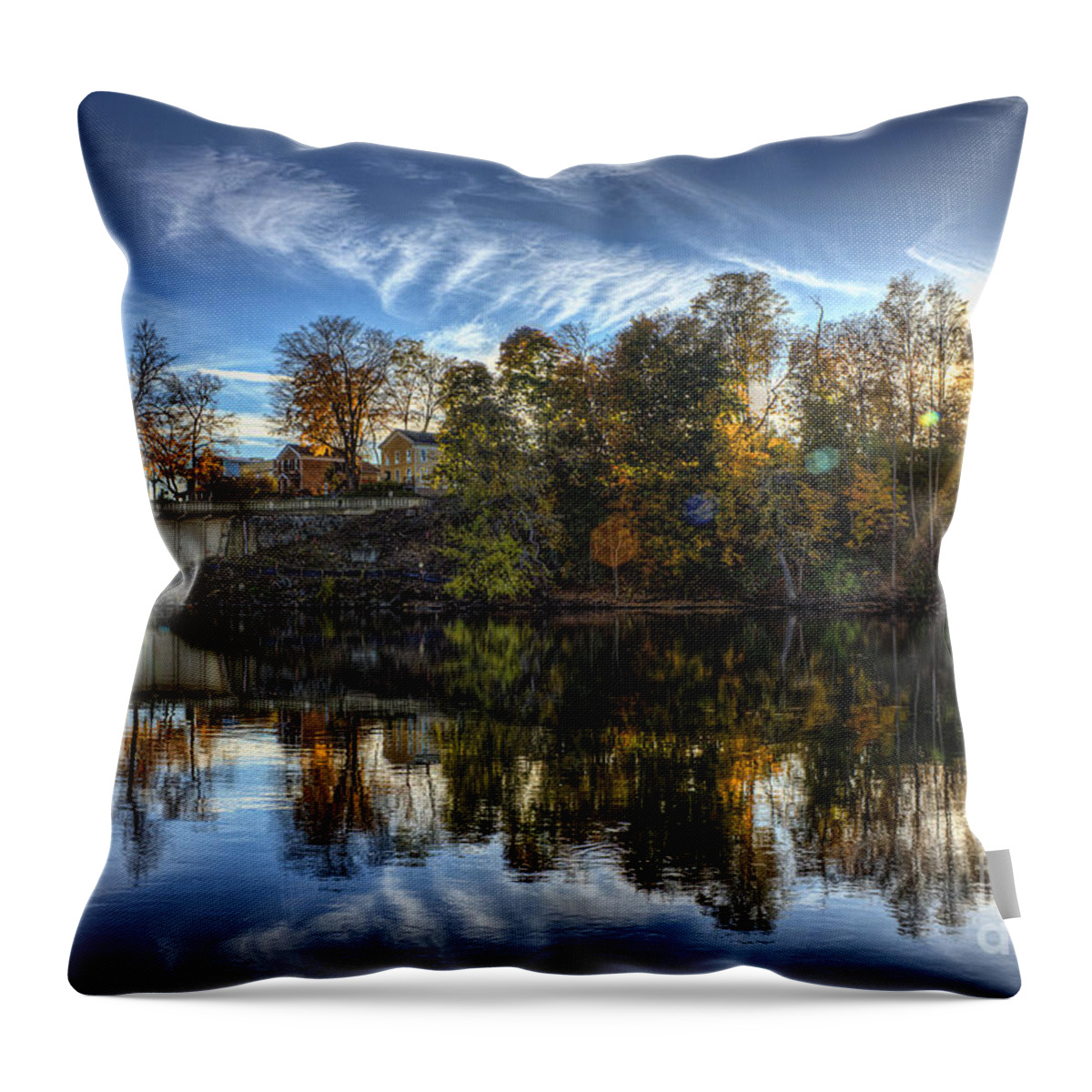 Hdr Throw Pillow featuring the photograph Niles Reflections by Scott Wood