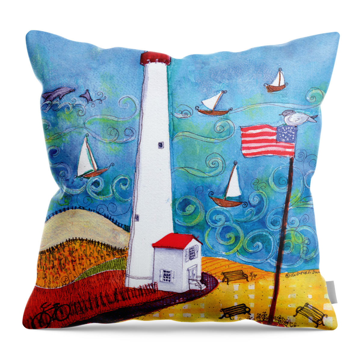 Lighthouse Throw Pillow featuring the painting Nj Lighthouse by Deborah Burow