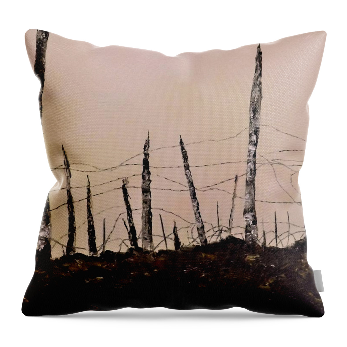 Great War Throw Pillow featuring the painting No Mans Land by Barry BLAKE