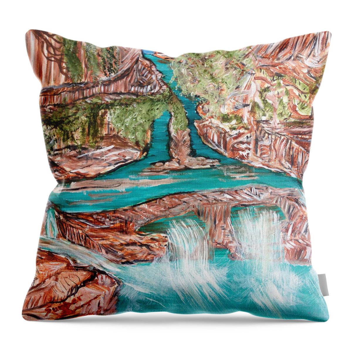 New Painting Throw Pillow featuring the painting No Name Falls by Suzanne Surber